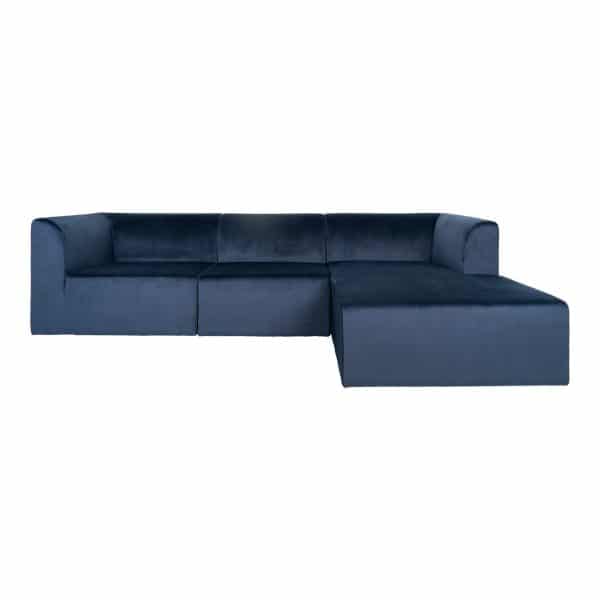 Alba Lounge Sofa i blå velour - højrevendt 160/90x272xH67 cm