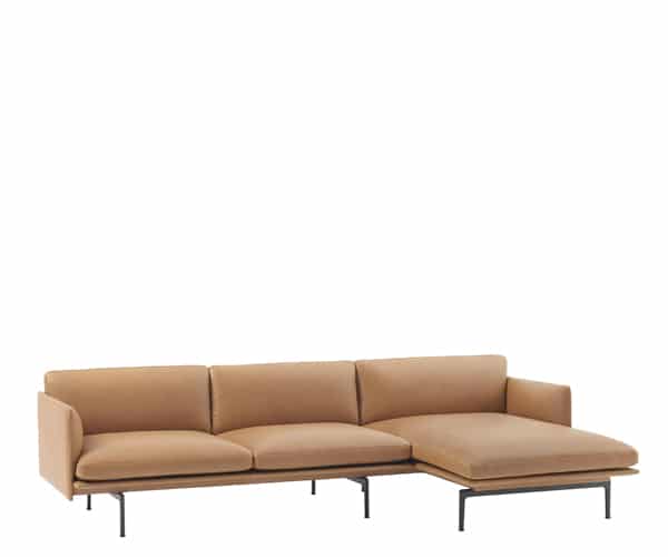 Muuto Outline Sofa Chaise Lounge - Cognac Refine Læder - Sort