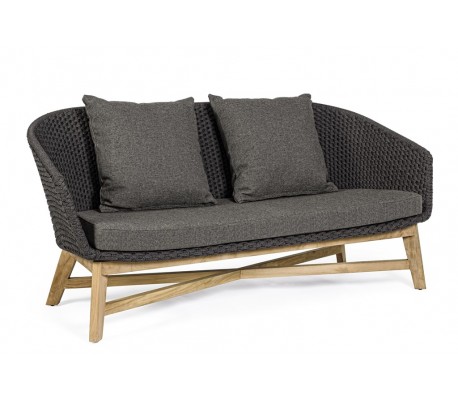Lounge sofa i teaktræ og polypropylene B168 cm - Natur/Charcoal