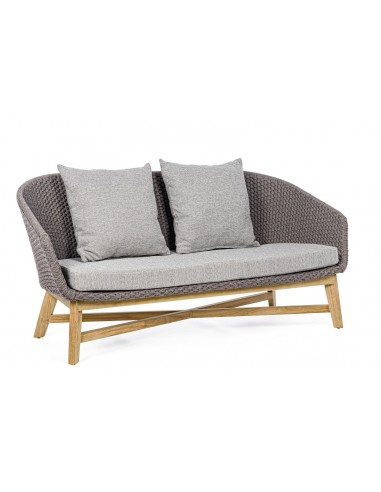 Lounge sofa i teaktræ og polypropylene B168 cm - Natur/Stengrå